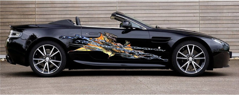 chained dragon decal on sports car